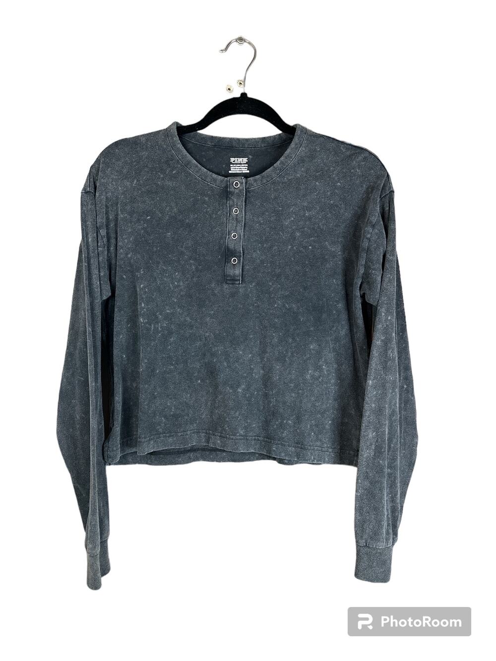 Victoria’s Secret PINK Grey Button Down Long Sleeve Cropped T-Shirt Size XS
